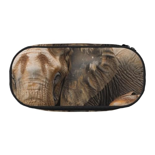 KCGSDEGV Federmäppchen mit Elefanten-Familien-Aufdruck, Schreibwaren-Organizer, Stifttasche, Make-up-Tasche für Reisen, Schule, Arbeit, Schwarz , Einheitsgröße, Schulranzen von KCGSDEGV