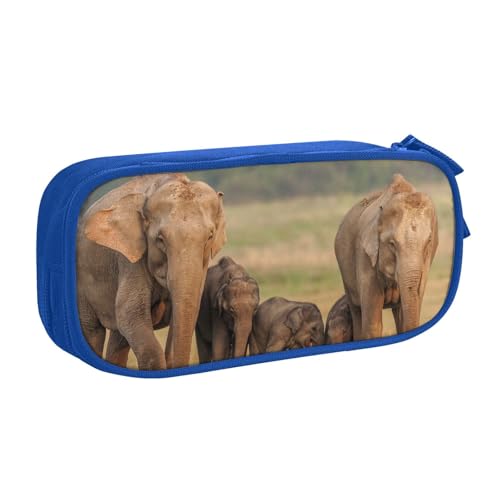 KCGSDEGV Federmäppchen mit Elefantenfamilie, bedruckt, für Schule, Mädchen, Jungen, großes Fassungsvermögen, niedliches Federmäppchen, Schreibwaren-Organizer, Box, schwarz, blau, Einheitsgröße, von KCGSDEGV