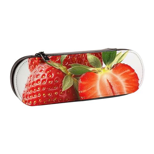 KCGSDEGV Federmäppchen mit Erdbeermotiv, für Schule, Mädchen, Jungen, niedliches Leder-Federmäppchen mit Reißverschluss, Schreibwaren-Organizer-Box, Schwarz , Einheitsgröße, Schulranzen von KCGSDEGV