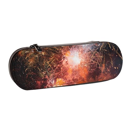 KCGSDEGV Federmäppchen mit Feuerwerk, bedruckt, für Schule, Mädchen, Jungen, niedliches Leder-Federmäppchen mit Reißverschluss, Schreibwaren-Organizer-Box, Schwarz , Einheitsgröße, Schulranzen von KCGSDEGV