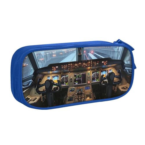 KCGSDEGV Federmäppchen mit Flugzeug-Cockpit, bedruckt, für Schule, Mädchen, Jungen, großes Fassungsvermögen, niedliches Federmäppchen, Schreibwaren-Organizer, Box, schwarz, blau, Einheitsgröße, von KCGSDEGV
