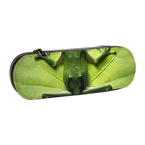 KCGSDEGV Federmäppchen mit Froschblättern, bedruckt, für Schule, Mädchen, Jungen, niedliches Leder-Federmäppchen mit Reißverschluss, Schreibwaren-Organizer-Box, Schwarz , Einheitsgröße, Schulranzen von KCGSDEGV
