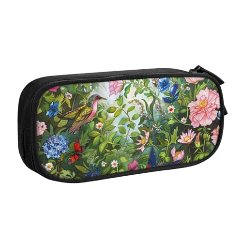 KCGSDEGV Federmäppchen mit Garten mit Vögeln und Blumen, bedruckt, für Schule, Mädchen, Jungen, großes Fassungsvermögen, niedliches Federmäppchen, Schreibwaren-Organizer, Box, schwarz, Schwarz , von KCGSDEGV