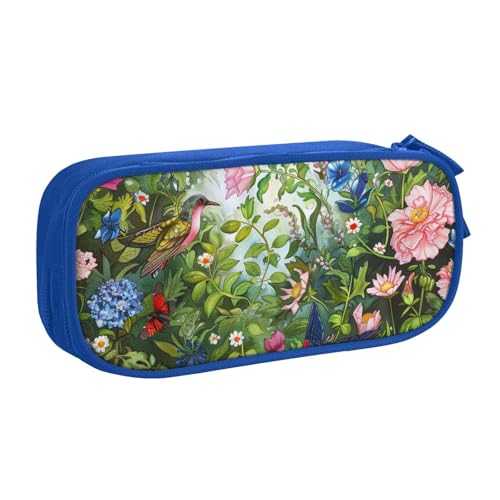 KCGSDEGV Federmäppchen mit Garten mit Vögeln und Blumen, bedruckt, für Schule, Mädchen, Jungen, großes Fassungsvermögen, niedliches Federmäppchen, Schreibwaren-Organizer, Box, schwarz, blau, von KCGSDEGV
