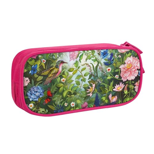 KCGSDEGV Federmäppchen mit Garten mit Vögeln und Blumen, bedruckt, für Schule, Mädchen, Jungen, großes Fassungsvermögen, niedliches Federmäppchen, Schreibwaren-Organizer, Box, schwarz, rose, von KCGSDEGV