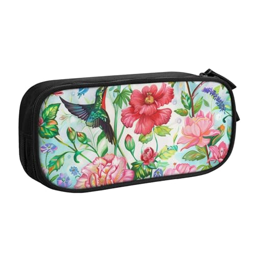 KCGSDEGV Federmäppchen mit Garten mit Vogel und Blumen, bedruckt, für Schule, Mädchen, Jungen, großes Fassungsvermögen, niedliches Federmäppchen, Schreibwaren-Organizer, Box, schwarz, Schwarz , von KCGSDEGV