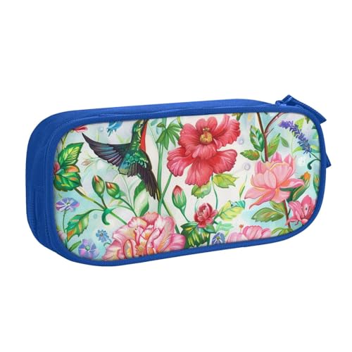 KCGSDEGV Federmäppchen mit Garten mit Vogel und Blumen, bedruckt, für Schule, Mädchen, Jungen, großes Fassungsvermögen, niedliches Federmäppchen, Schreibwaren-Organizer, Box, schwarz, blau, von KCGSDEGV