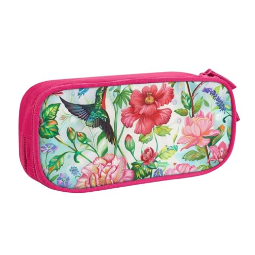 KCGSDEGV Federmäppchen mit Garten mit Vogel und Blumen, bedruckt, für Schule, Mädchen, Jungen, großes Fassungsvermögen, niedliches Federmäppchen, Schreibwaren-Organizer, Box, schwarz, rose, von KCGSDEGV