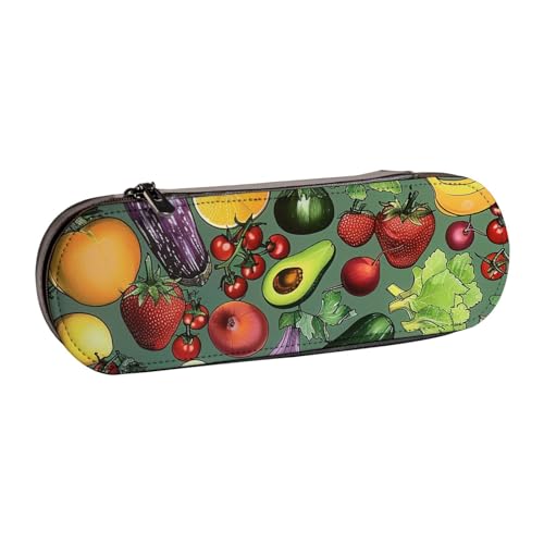 KCGSDEGV Federmäppchen mit Gemüse, Obst, bedruckt, für Schule, Mädchen, Jungen, niedliches Leder-Federmäppchen mit Reißverschluss, Schreibwaren-Organizer-Box, Schwarz , Einheitsgröße, Schulranzen von KCGSDEGV
