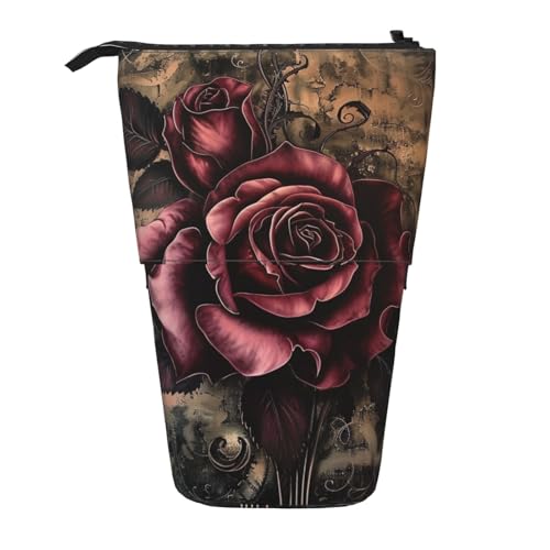 KCGSDEGV Federmäppchen mit Gothic-Rosen-Aufdruck, erweiterbar, für Schule, Stifte, Make-up und Reisen, für Studenten und Künstler, Schwarz , Einheitsgröße, Schulranzen von KCGSDEGV