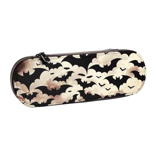 KCGSDEGV Federmäppchen mit Halloween-Motiv mit fliegenden Fledermäusen für Schule, Mädchen, Jungen, niedliches Leder-Federmäppchen mit Reißverschluss, Schreibwaren-Organizer-Box, Schwarz , von KCGSDEGV