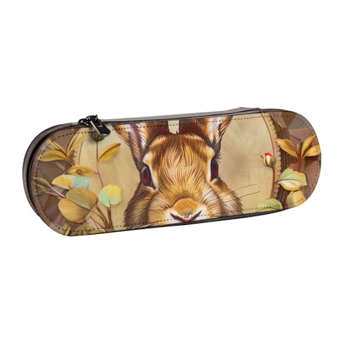 KCGSDEGV Federmäppchen mit Hasen-Rosette für Schule, Mädchen, Jungen, niedliches Leder-Federmäppchen mit Reißverschluss, Schreibwaren-Organizer-Box, Schwarz , Einheitsgröße, Schulranzen von KCGSDEGV