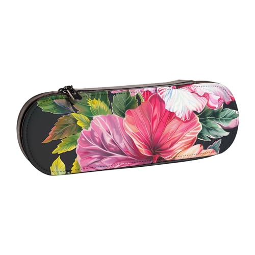 KCGSDEGV Federmäppchen mit Hibiskusblumen-Druck, für Schule, Mädchen, Jungen, niedliches Leder-Federmäppchen mit Reißverschluss, Schreibwaren-Organizer-Box, Schwarz , Einheitsgröße, Schulranzen von KCGSDEGV