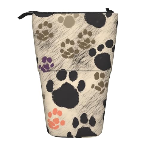 KCGSDEGV Federmäppchen mit Hundepfoten-Aufdruck, 2 Drucke, stehend, erweiterbar, Organizer für Schulstifte, Make-up und Reisen, für Studenten und Künstler, Schwarz , Einheitsgröße, Schulranzen von KCGSDEGV