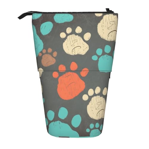 KCGSDEGV Federmäppchen mit Hundepfoten-Aufdruck, stehend, erweiterbar, Organizer für Schulstifte, Make-up und Reisen, für Studenten und Künstler, Schwarz , Einheitsgröße, Schulranzen von KCGSDEGV