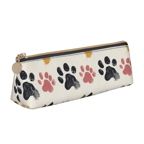 KCGSDEGV Federmäppchen mit Hundepfotenmuster, bedrucktes Dreiecks-Federmäppchen, niedliches Leder-Federmäppchen, Stifteetui, Schreibwaren-Organizer, Box für Schule,, weiß, Einheitsgröße, Schulranzen von KCGSDEGV