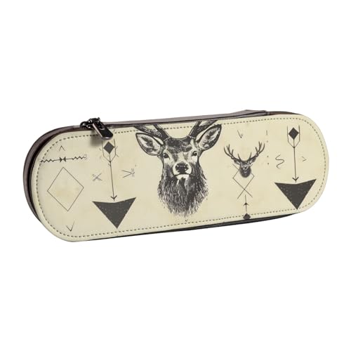 KCGSDEGV Federmäppchen mit Jagdpfeilen, Dreiecken, Hirsch, bedruckt, für Schule, Mädchen, Jungen, niedliches Leder-Federmäppchen mit Reißverschluss, Schreibwaren-Organizer-Box, Schwarz , von KCGSDEGV
