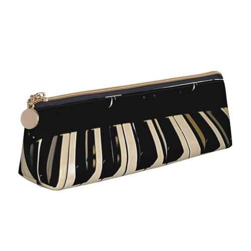 KCGSDEGV Federmäppchen mit Klaviertasten und Musiknoten, bedrucktes Dreiecks-Federmäppchen, niedliches Leder-Federmäppchen, Stiftetasche, Halter, Schreibwaren-Organizer, Box für Schule,, weiß, von KCGSDEGV