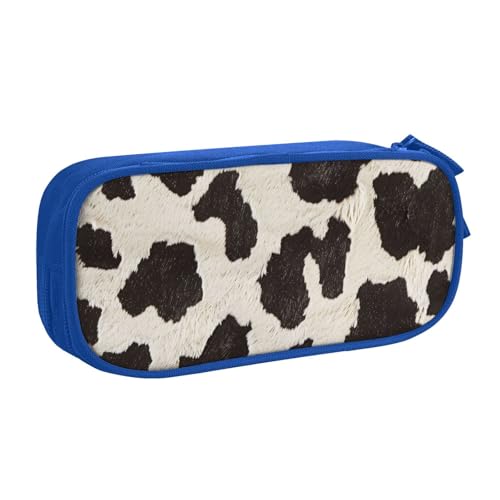 KCGSDEGV Federmäppchen mit Kuhfell-Aufdruck, für Schule, Mädchen, Jungen, großes Fassungsvermögen, niedliches Federmäppchen, Schreibwaren-Organizer, Box, schwarz, blau, Einheitsgröße, Schulranzen von KCGSDEGV