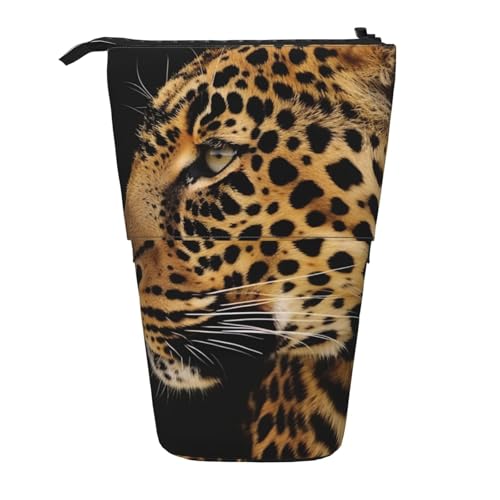 KCGSDEGV Federmäppchen mit Leopardenmuster, stehend, erweiterbar, Organizer für Schule, Stifte, Make-up und Reisen, für Studenten und Künstler, Schwarz , Einheitsgröße, Schulranzen von KCGSDEGV