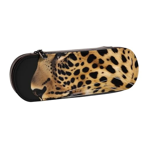 KCGSDEGV Federmäppchen mit Leopardenmuster für Schule, Mädchen, Jungen, niedliches Leder-Federmäppchen mit Reißverschluss, Schreibwaren-Organizer-Box, Schwarz , Einheitsgröße, Schulranzen von KCGSDEGV