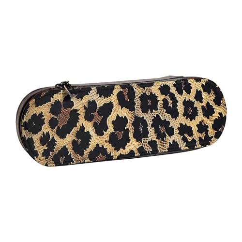 KCGSDEGV Federmäppchen mit Leopardenmuster für Schule, Mädchen, Jungen, niedliches Leder-Federmäppchen mit Reißverschluss, Schreibwaren-Organizer-Box, Schwarz , Einheitsgröße, Schulranzen von KCGSDEGV