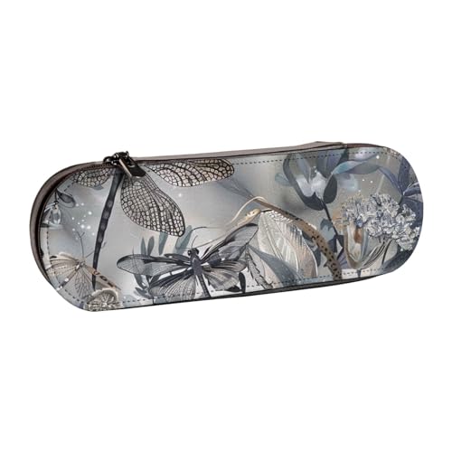 KCGSDEGV Federmäppchen mit Libellen-Motiv, bedruckt, für Schule, Mädchen, Jungen, niedliches Leder-Federmäppchen mit Reißverschluss, Schreibwaren-Organizer-Box, Schwarz , Einheitsgröße, Schulranzen von KCGSDEGV