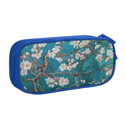 KCGSDEGV Federmäppchen mit Mandelblüten-Motiv, bedruckt, für Schule, Mädchen, Jungen, großes Fassungsvermögen, niedliches Federmäppchen, Schreibwaren-Organizer, Box, schwarz, blau, Einheitsgröße, von KCGSDEGV