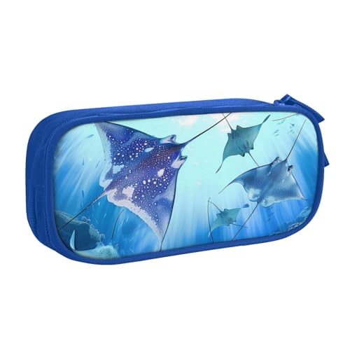 KCGSDEGV Federmäppchen mit Meerestieren und Stachelrochen, bedruckt, für Schule, Mädchen, Jungen, großes Fassungsvermögen, niedliches Federmäppchen, Schreibwaren-Organizer, Box, schwarz, blau, von KCGSDEGV