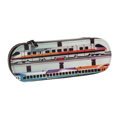 KCGSDEGV Federmäppchen mit Monorail-Zug, bedruckt, für Schule, Mädchen, Jungen, niedliches Leder-Federmäppchen mit Reißverschluss, Schreibwaren-Organizer-Box, Schwarz , Einheitsgröße, Schulranzen von KCGSDEGV