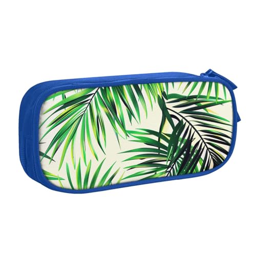 KCGSDEGV Federmäppchen mit Palmengrünen Blättern, bedruckt, für Schule, Mädchen, Jungen, großes Fassungsvermögen, niedliches Federmäppchen, Schreibwaren-Organizer, Box, schwarz, blau, Einheitsgröße, von KCGSDEGV
