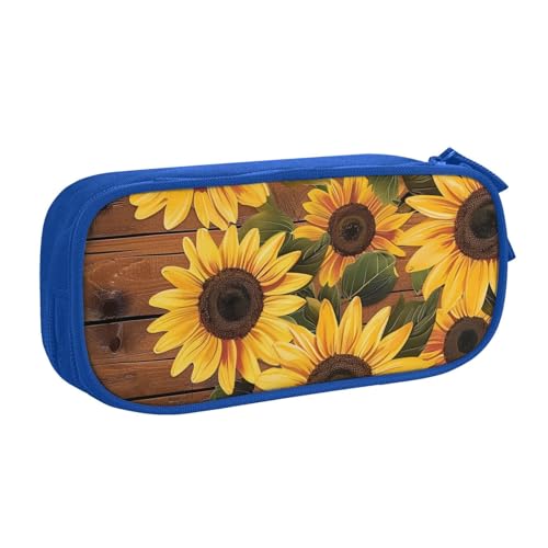 KCGSDEGV Federmäppchen mit Pflanzenmotiv und Sonnenblumen-Motiv, für Schule, Mädchen, Jungen, großes Fassungsvermögen, niedliches Federmäppchen, Schreibwaren-Organizer, Box, schwarz, blau, von KCGSDEGV
