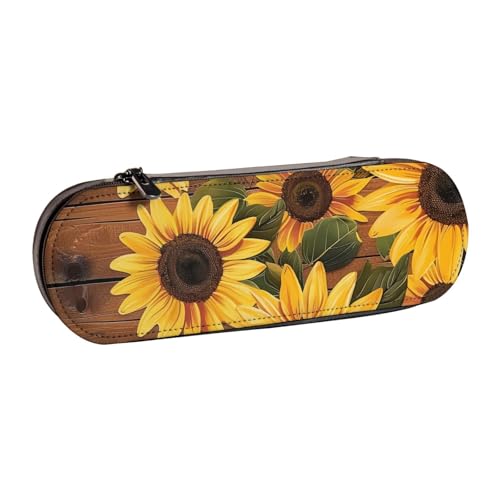 KCGSDEGV Federmäppchen mit Pflanzenmotiv und Sonnenblumen-Motiv, für Schule, Mädchen, Jungen, niedliches Leder-Federmäppchen mit Reißverschluss, Schreibwaren-Organizer-Box, Schwarz , Einheitsgröße, von KCGSDEGV