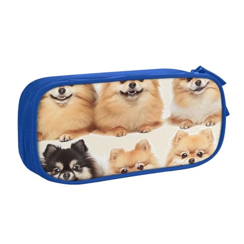 KCGSDEGV Federmäppchen mit Pomeranian-Muster, bedruckt, für Schule, Mädchen, Jungen, großes Fassungsvermögen, niedliches Federmäppchen, Schreibwaren-Organizer, Box, schwarz, blau, Einheitsgröße, von KCGSDEGV