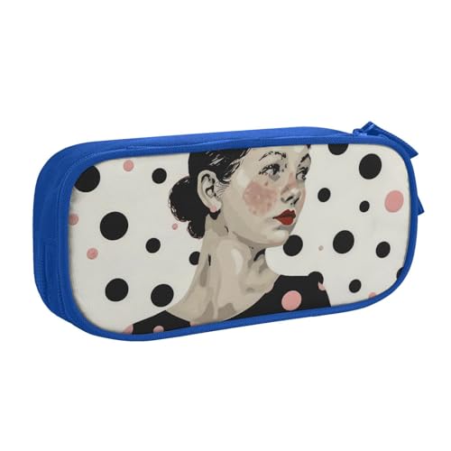 KCGSDEGV Federmäppchen mit Punktemuster für Schule, Mädchen, Jungen, großes Fassungsvermögen, niedliches Federmäppchen, Schreibwaren-Organizer, Box, schwarz, blau, Einheitsgröße, Schulranzen von KCGSDEGV