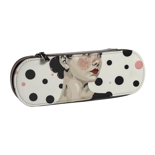 KCGSDEGV Federmäppchen mit Punktemuster für Schule, Mädchen, Jungen, niedliches Leder-Federmäppchen mit Reißverschluss, Schreibwaren-Organizer-Box, Schwarz , Einheitsgröße, Schulranzen von KCGSDEGV