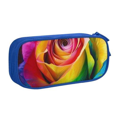 KCGSDEGV Federmäppchen mit Regenbogen-Rosen-Motiv, bedruckt, für Schule, Mädchen, Jungen, großes Fassungsvermögen, niedliches Federmäppchen, Schreibwaren-Organizer, Box, schwarz, blau, Einheitsgröße, von KCGSDEGV