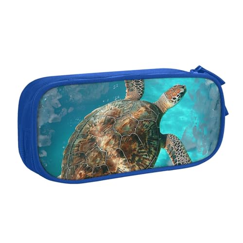 KCGSDEGV Federmäppchen mit Schildkrötenmotiv, bedruckt, für Schule, Mädchen, Jungen, großes Fassungsvermögen, niedliches Federmäppchen, Schreibwaren-Organizer, Box, schwarz, blau, Einheitsgröße, von KCGSDEGV