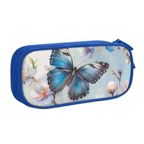 KCGSDEGV Federmäppchen mit Schmetterlings- und Blüten-Motiv, für Schule, Mädchen, Jungen, großes Fassungsvermögen, niedliches Federmäppchen, Schreibwaren-Organizer-Box, schwarz, blau, Einheitsgröße, von KCGSDEGV