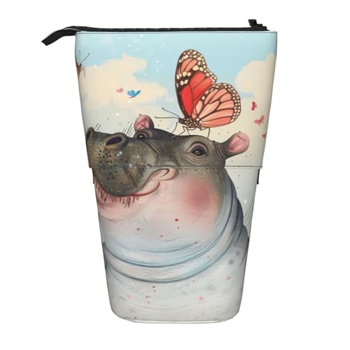 KCGSDEGV Federmäppchen mit Schmetterlings- und Nilpferd-Drucken, stehend, erweiterbar, Organizer für Schulstifte, Make-up und Reisen, für Studenten und Künstler, Schwarz , Einheitsgröße, Schulranzen von KCGSDEGV