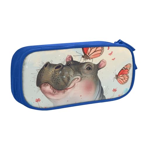 KCGSDEGV Federmäppchen mit Schmetterlings- und Nilpferd-Motiv, für Schule, Mädchen, Jungen, großes Fassungsvermögen, niedliches Federmäppchen, Schreibwaren-Organizer, Box, schwarz, blau, von KCGSDEGV