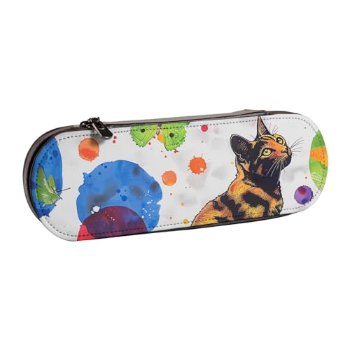 KCGSDEGV Federmäppchen mit Schmetterlingsmotiv und Katze, bedruckt, für Schule, Mädchen, Jungen, niedliches Leder-Federmäppchen mit Reißverschluss, Schreibwaren-Organizer-Box, Schwarz , Einheitsgröße, von KCGSDEGV