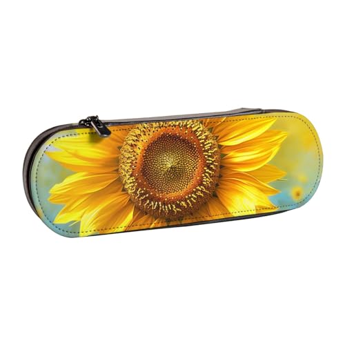 KCGSDEGV Federmäppchen mit Sonnenblumen-Motiv, bedruckt, für Schule, Mädchen, Jungen, niedliches Leder-Federmäppchen mit Reißverschluss, Schreibwaren-Organizer-Box, Schwarz , Einheitsgröße, von KCGSDEGV