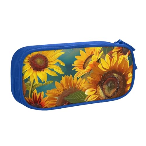 KCGSDEGV Federmäppchen mit Sonnenblumen-Motiv, für Schule, Mädchen, Jungen, großes Fassungsvermögen, niedliches Federmäppchen, Schreibwaren-Organizer, Box, Schwarz, blau, Einheitsgröße, Schulranzen von KCGSDEGV