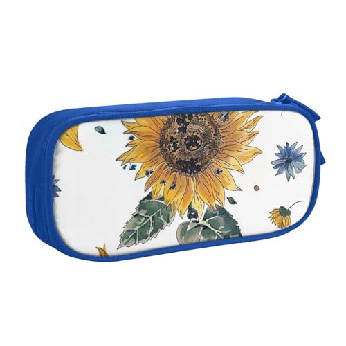 KCGSDEGV Federmäppchen mit Sonnenblumen-Motiv, für Schule, Mädchen, Jungen, großes Fassungsvermögen, niedliches Federmäppchen, Schreibwaren-Organizer, Box, schwarz, blau, Einheitsgröße, Schulranzen von KCGSDEGV