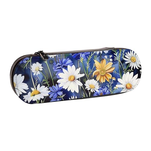 KCGSDEGV Federmäppchen mit Wildblumen und Kornblumen, Gänseblümchen, bedruckt, für Schule, Mädchen, Jungen, niedliches Leder-Federmäppchen mit Reißverschluss, Schreibwaren-Organizer-Box, Schwarz , von KCGSDEGV