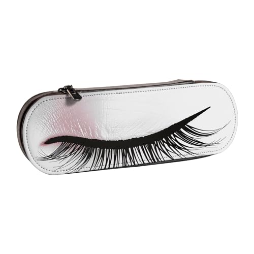 KCGSDEGV Federmäppchen mit Wimpernlippe, weiß, bedruckt, für Schule, Mädchen, Jungen, niedliches Leder-Federmäppchen mit Reißverschluss, Schreibwaren-Organizer-Box, Schwarz , Einheitsgröße, von KCGSDEGV