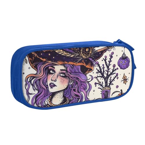 KCGSDEGV Federmäppchen mit Zauberhexe, böhmisches Zeichnen, bedruckt, für Schule, Mädchen, Jungen, großes Fassungsvermögen, niedliches Federmäppchen, Schreibwaren-Organizer, Box, schwarz, blau, von KCGSDEGV