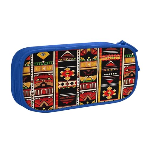 KCGSDEGV Federmäppchen mit afrikanischem Ethno-Muster, bedruckt, für Schule, Mädchen, Jungen, großes Fassungsvermögen, niedliches Federmäppchen, Schreibwaren-Organizer, Box, schwarz, blau, von KCGSDEGV