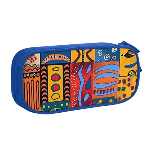 KCGSDEGV Federmäppchen mit afrikanischem Nationalmuster, bedruckt, für Schule, Mädchen, Jungen, großes Fassungsvermögen, niedliches Federmäppchen, Schreibwaren-Organizer, Box, schwarz, blau, von KCGSDEGV